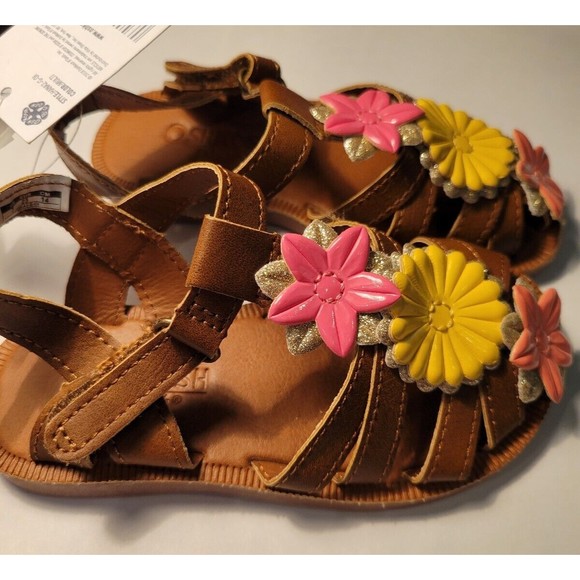Girls/Toddler OshKosh B''Gosh Sandals Peach Yellow Flowers Size 7 Toddler HANA2 - Picture 5 of 8